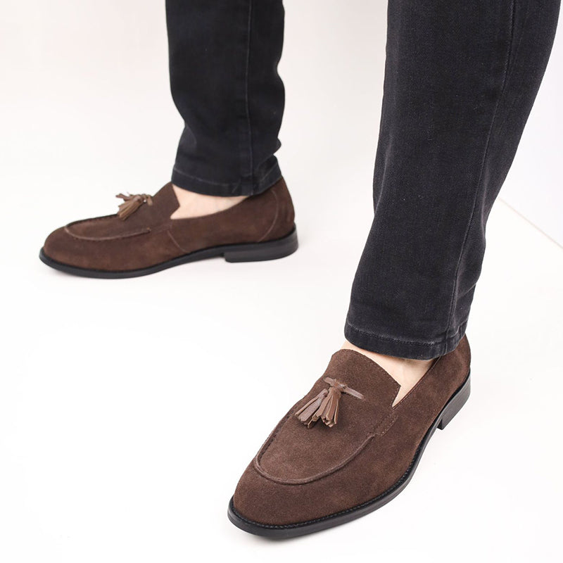 dark brown men's summer slip-on tassels loafers
