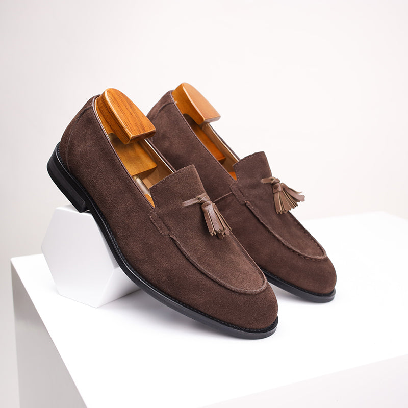 dark brown men's summer slip-on tassels loafers