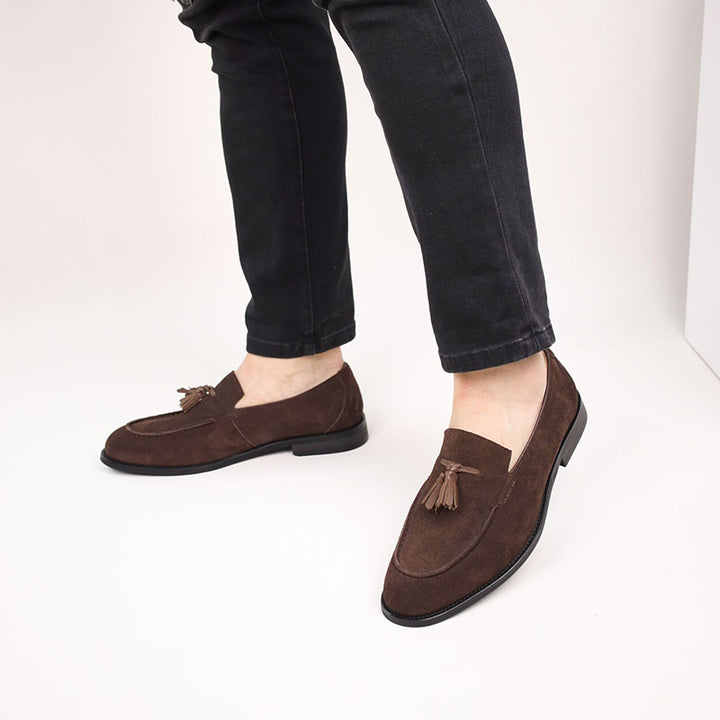 dark brown men's summer slip-on tassels loafers