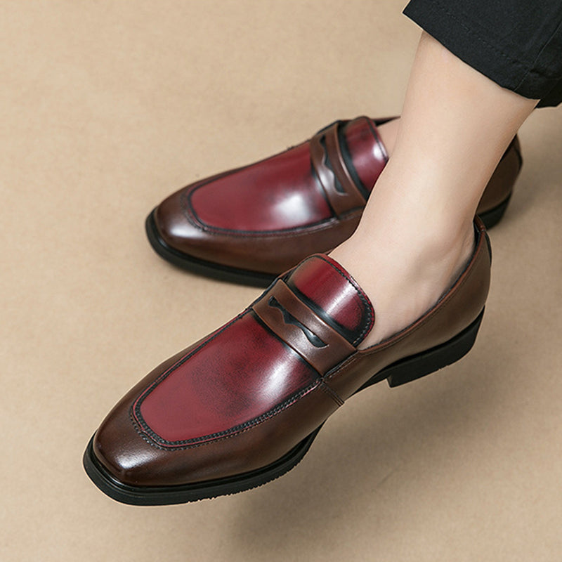 burgundy Men's vintage dual-tone penny loafers