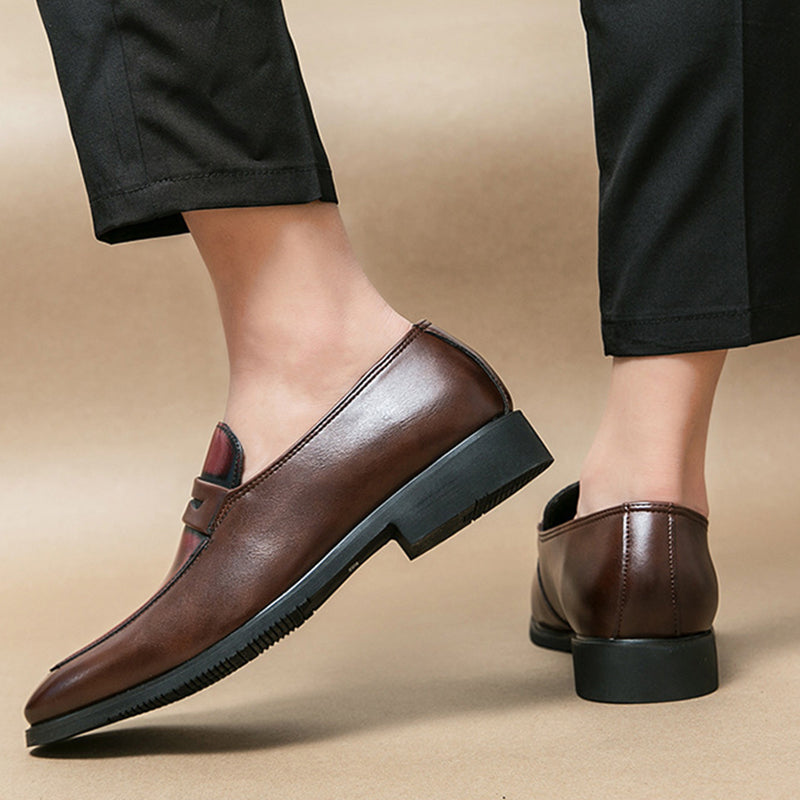 burgundy Men's vintage dual-tone penny loafers