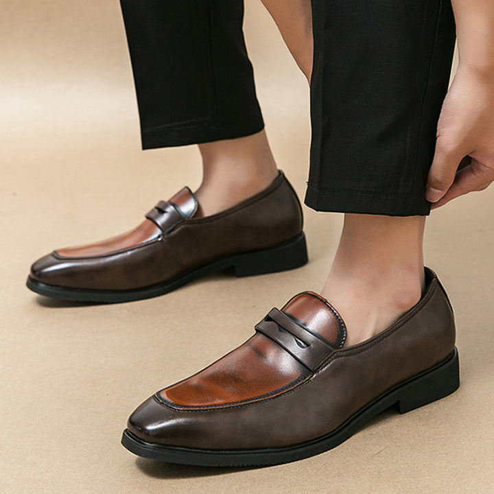 brown Men's vintage dual-tone penny loafers