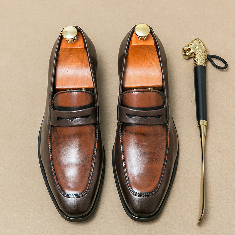 brown Men's vintage dual-tone penny loafers