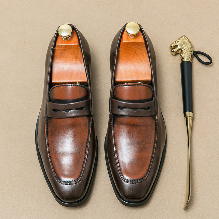 brown Men's vintage dual-tone penny loafers