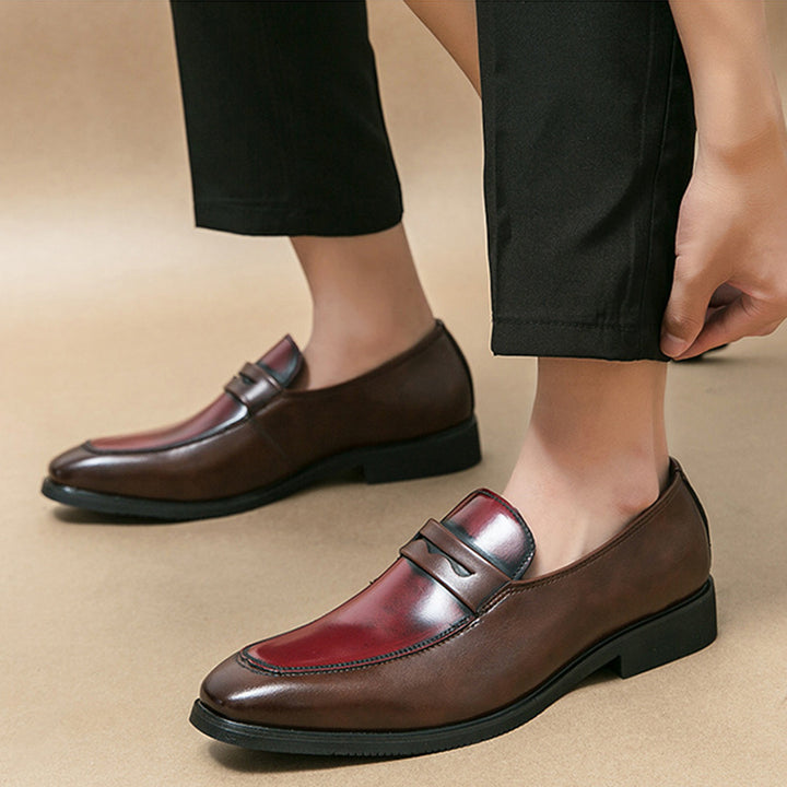 burgundy Men's vintage dual-tone penny loafers