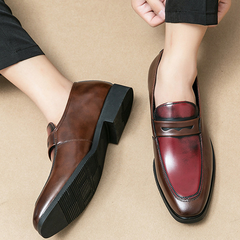 burgundy Men's vintage dual-tone penny loafers