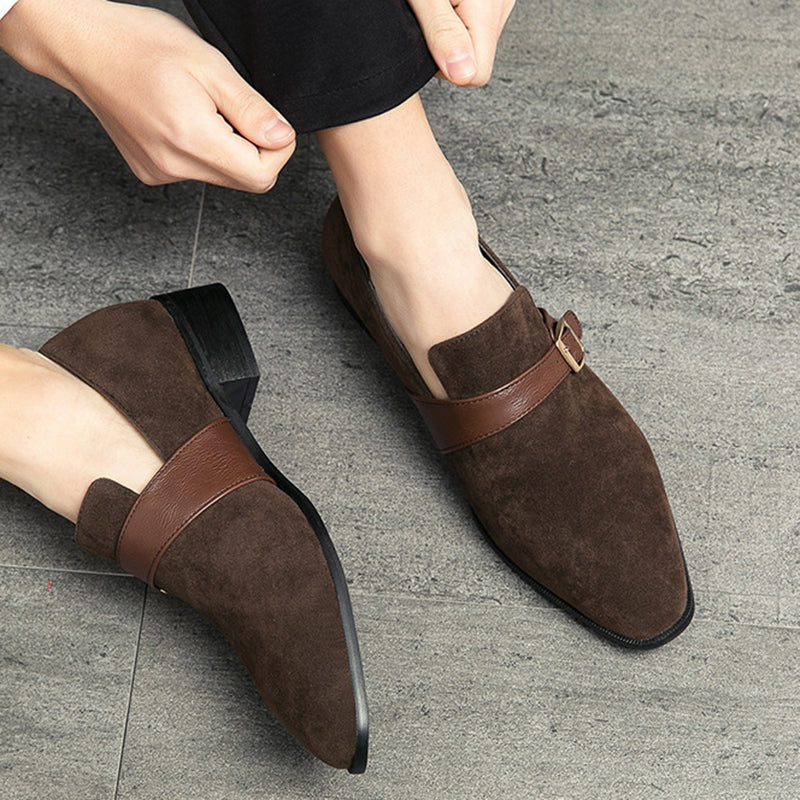 brown Men's vintage faux suede single monk strap loafers