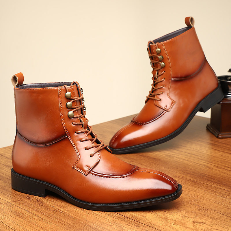 brown Men's vintage high-cut lace-up combat boots