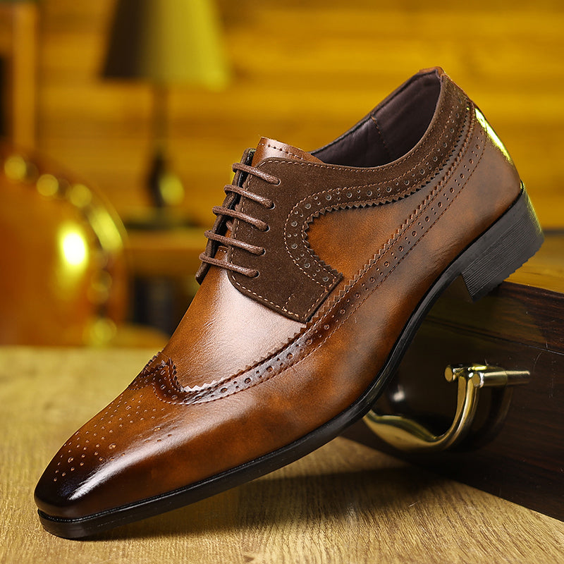 brown Men's vintage patchwork brogue shoes