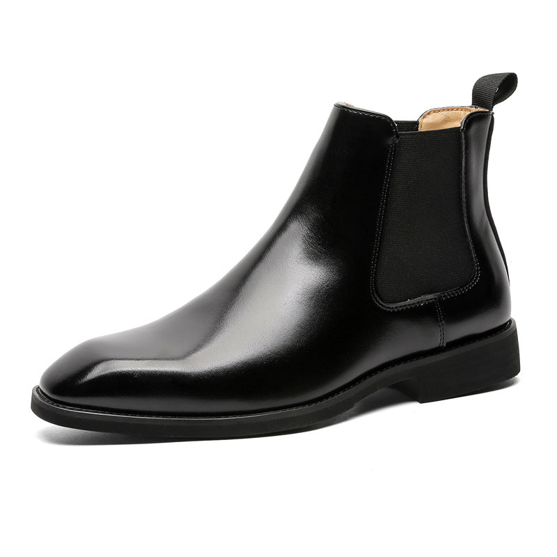 black Men's vintage square toe chelsea boots formal dresss shoes