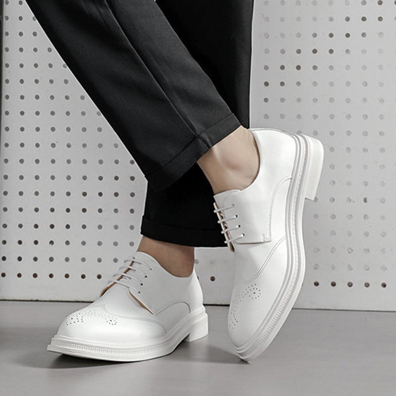 Men's White Wingtip Derby Shoes