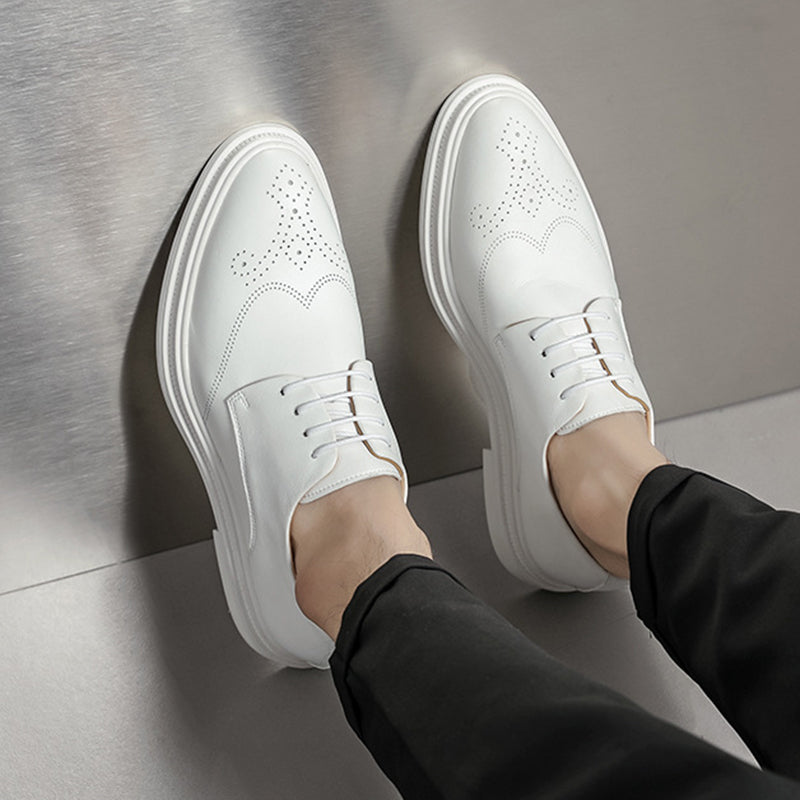 Men's White Wingtip Derby Shoes