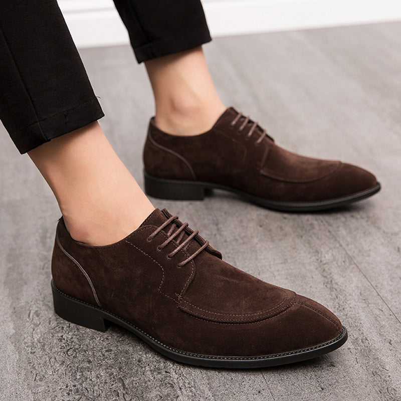 coffee Men’s Faux Suede Derby Shoes – Lace-Up Business Casual Shoes