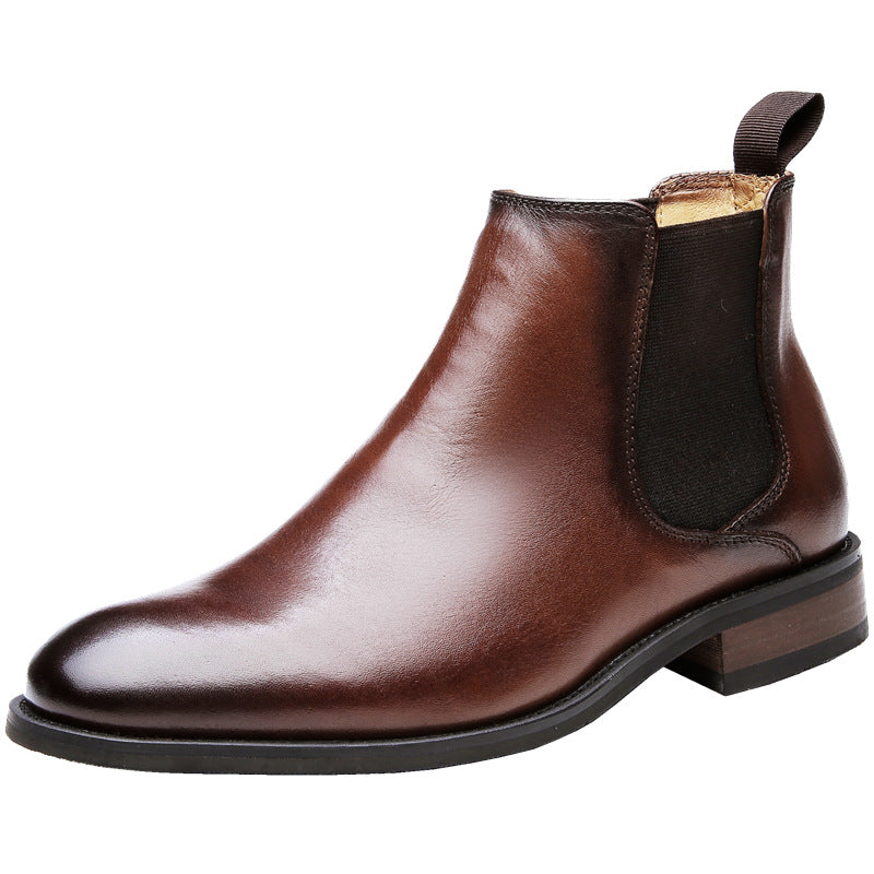 Mens leather chelsea boots England style slip on ankle boots