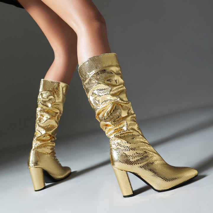 gold Metallic under the knee gogo boots