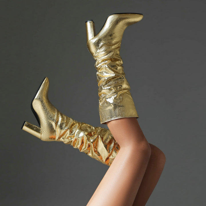 gold Metallic under the knee gogo boots