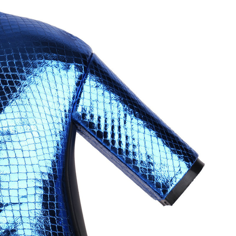 blue Metallic under the knee gogo boots