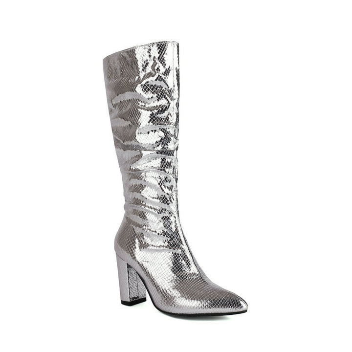 silver Metallic under the knee gogo boots