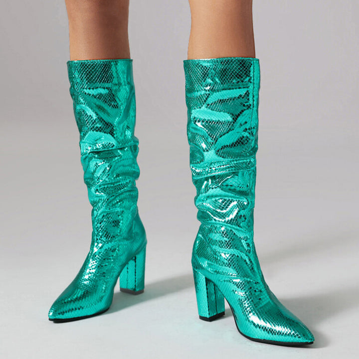 Metallic under the knee gogo boots