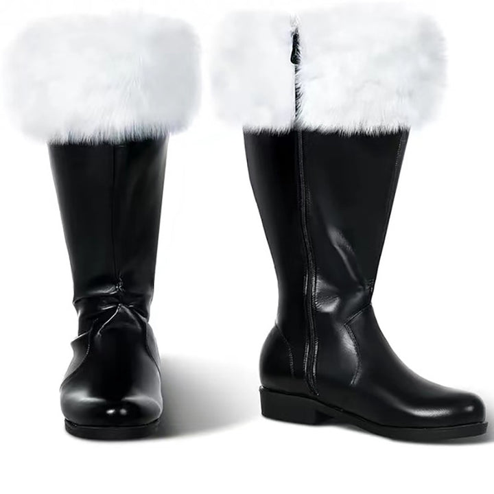black Mid Calf Santa Claus Boots with Fuzzy Cuffs
