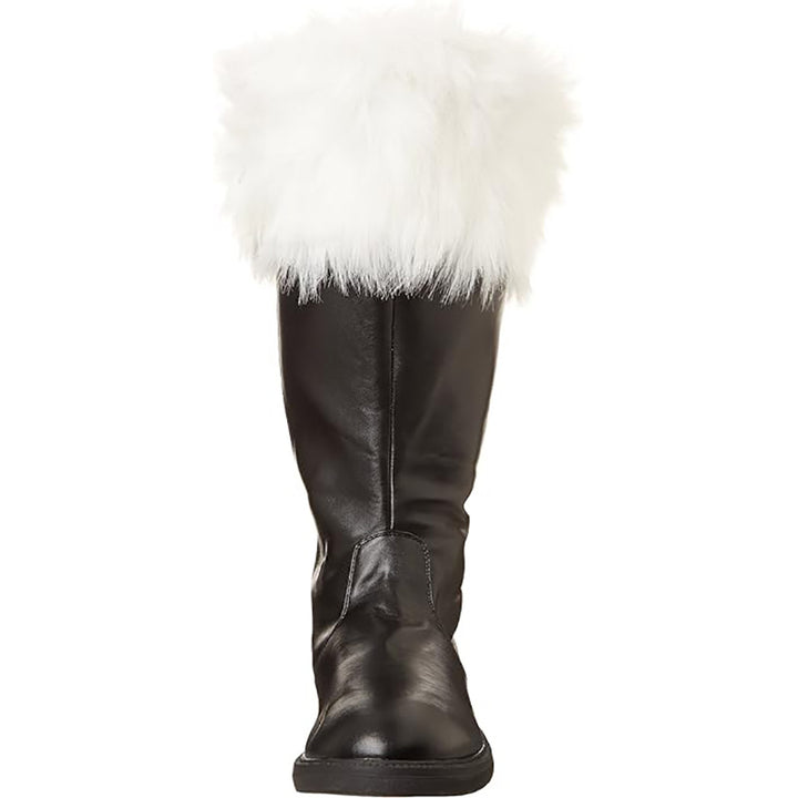 black Mid Calf Santa Claus Boots with Fuzzy Cuffs
