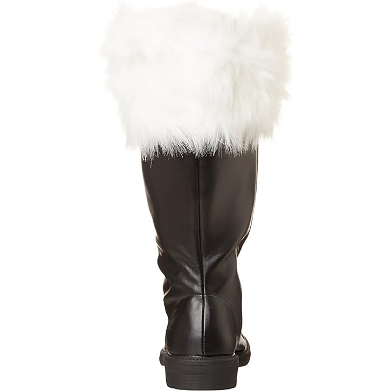 black Mid Calf Santa Claus Boots with Fuzzy Cuffs