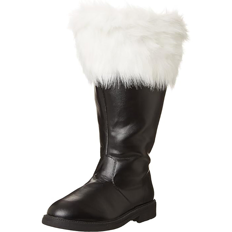 black Mid Calf Santa Claus Boots with Fuzzy Cuffs