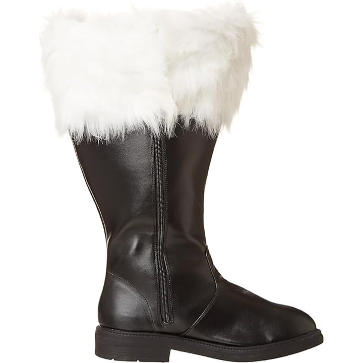 black Mid Calf Santa Claus Boots with Fuzzy Cuffs