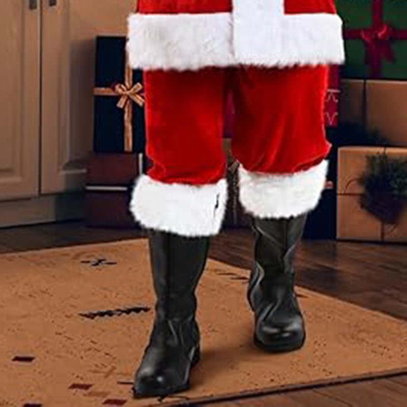 black Mid Calf Santa Claus Boots with Fuzzy Cuffs