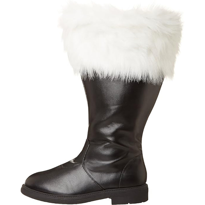 black Mid Calf Santa Claus Boots with Fuzzy Cuffs