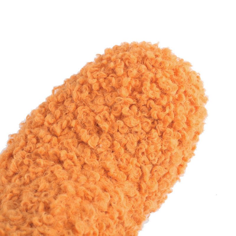 orange Mid calf furry shearling boots warm plush lined boots