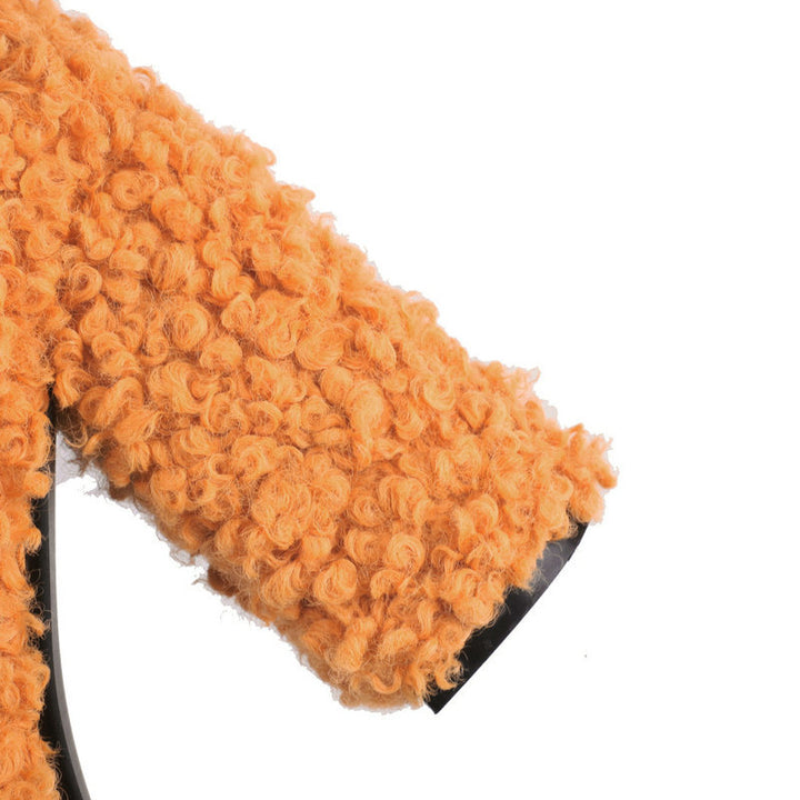 orange Mid calf furry shearling boots warm plush lined boots