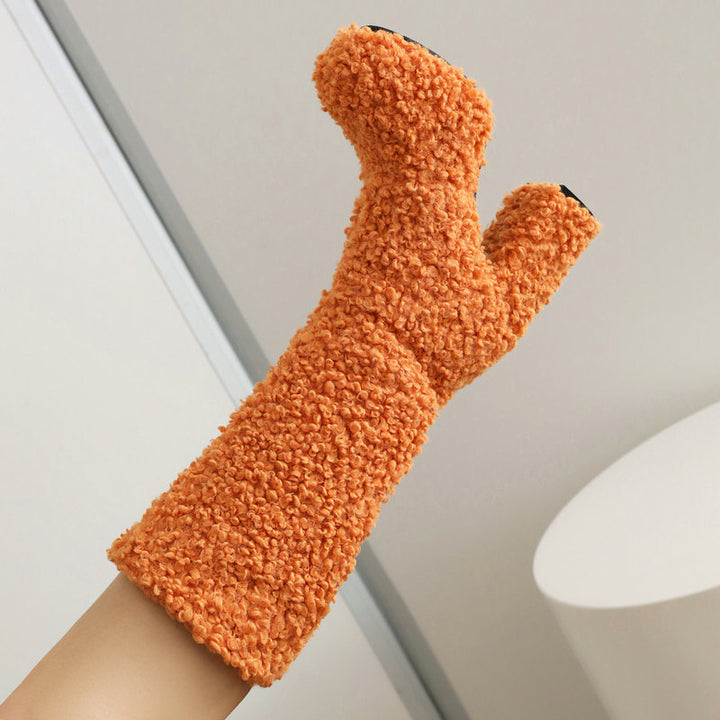 orange Mid calf furry shearling boots warm plush lined boots