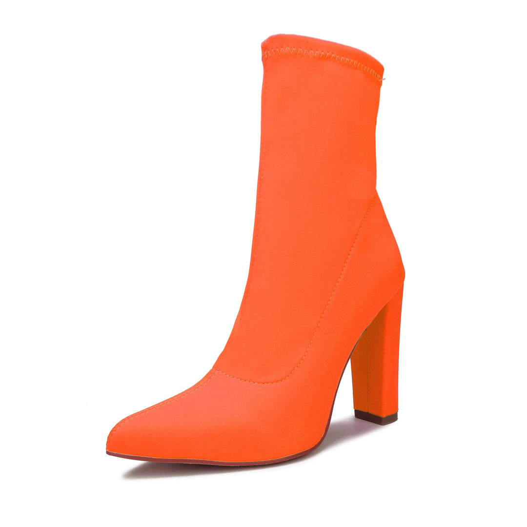 Neon color chunky high heels boots