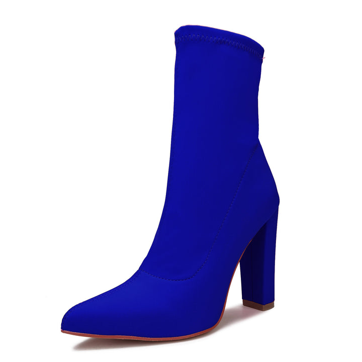 Neon color chunky high heels boots