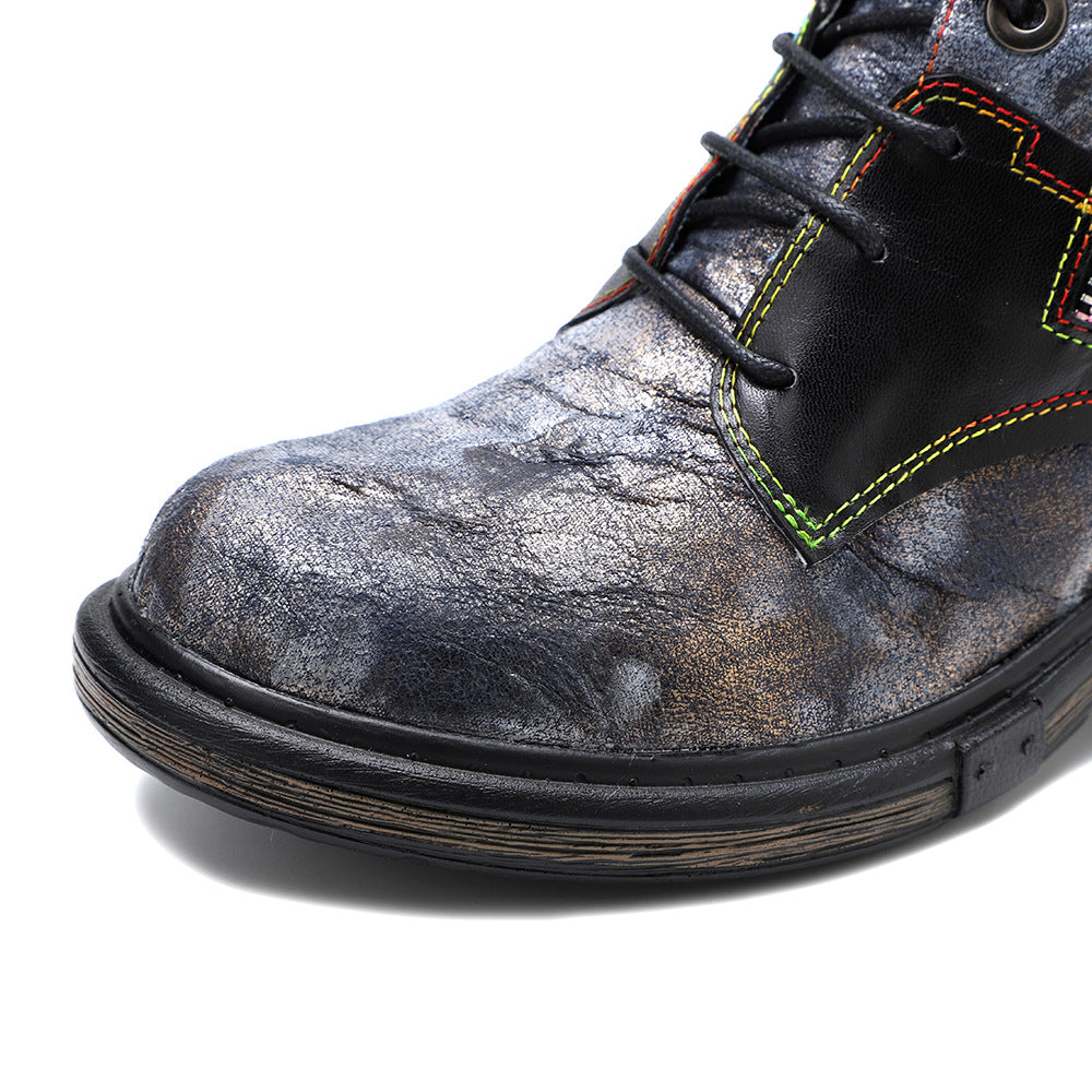 Women's vintage handmade leather combat boots with daisy decor