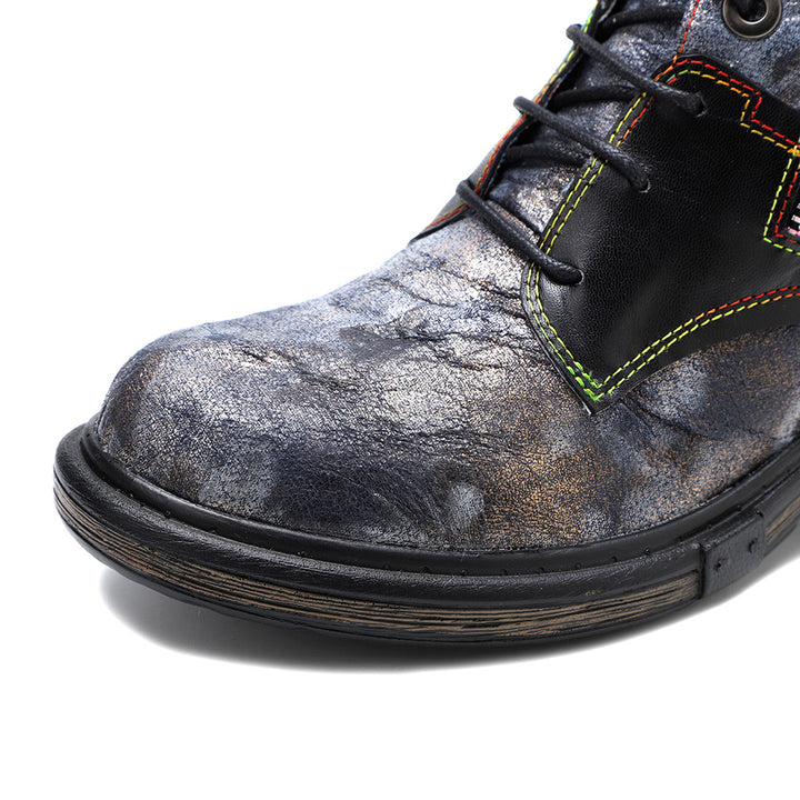 Women's vintage handmade leather combat boots with daisy decor