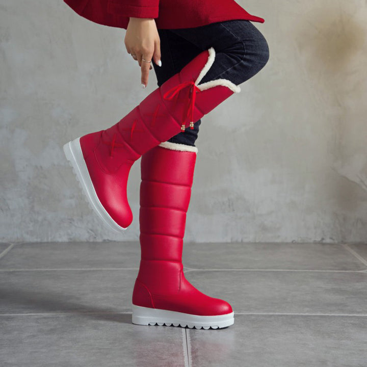 red Cute side tie-up long warm boots for winter