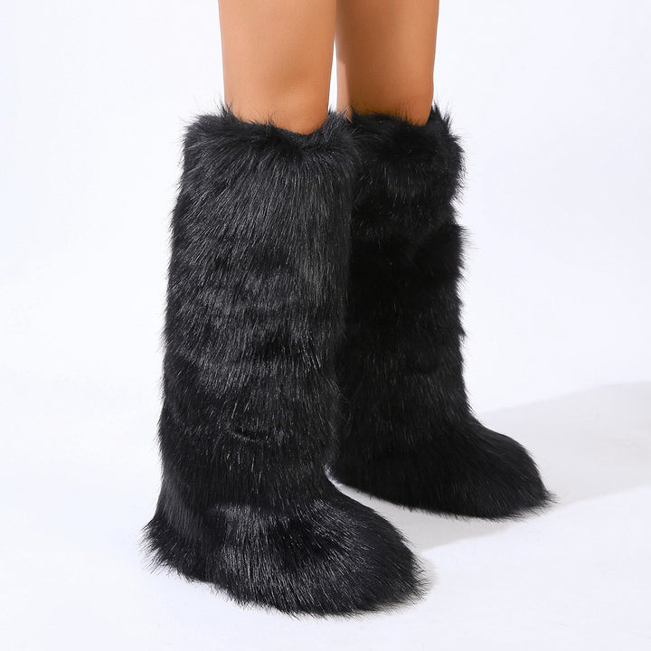 Women's chunky fuzzy warm knee high snow booties