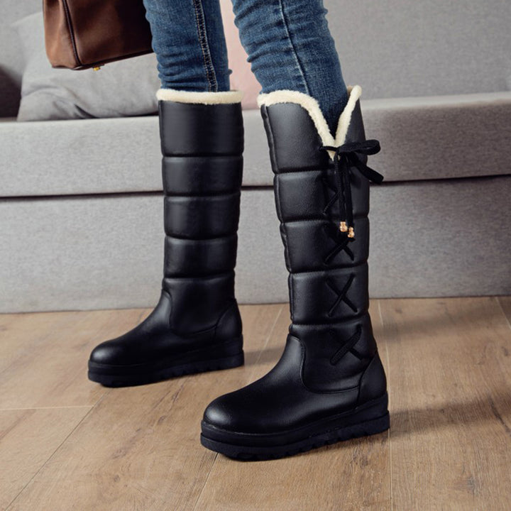 Cute side tie-up long warm boots for winter