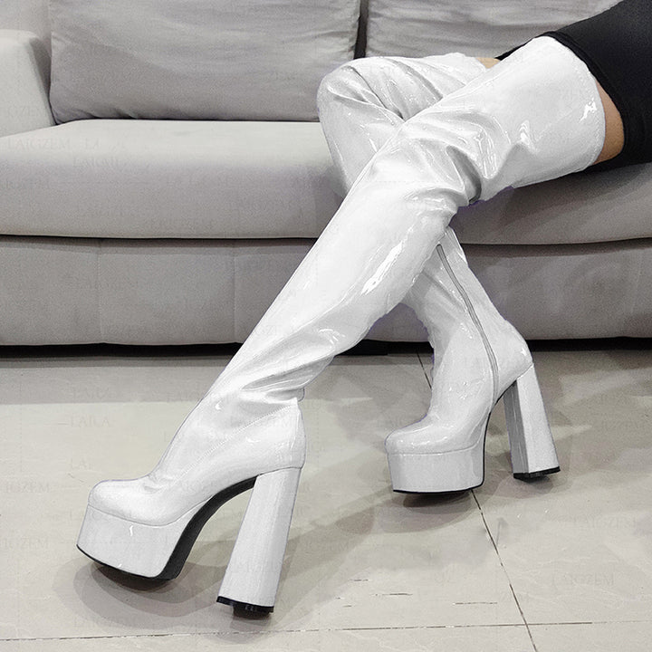 Over the knee boots neon nighclub chunky heel platform boots