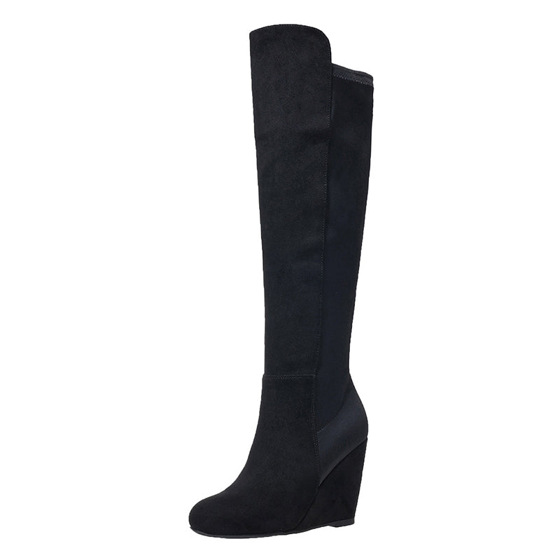 black Over the knee wedge heels boots
