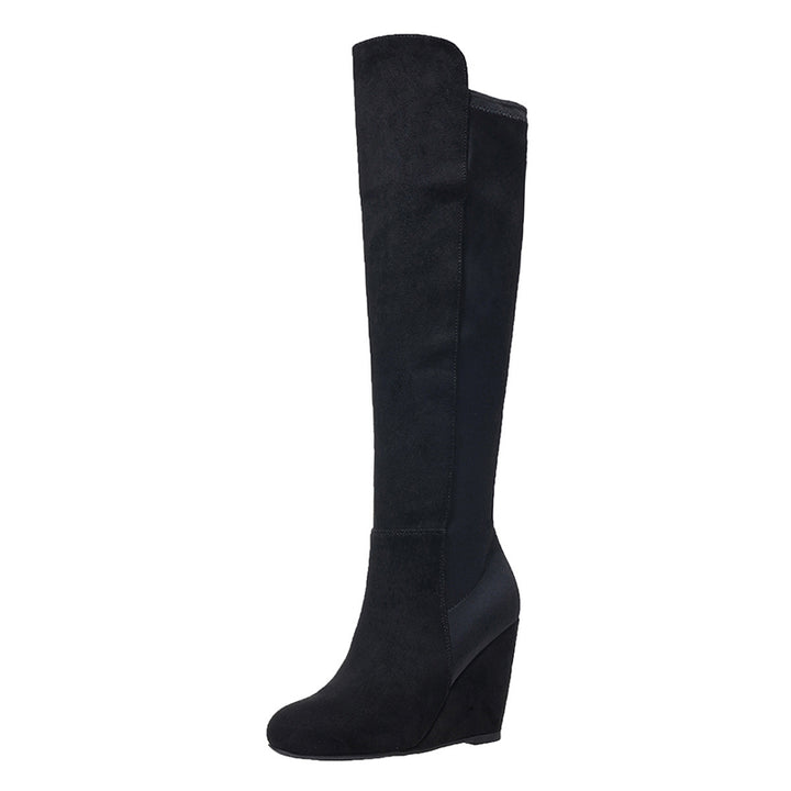 black Over the knee wedge heels boots