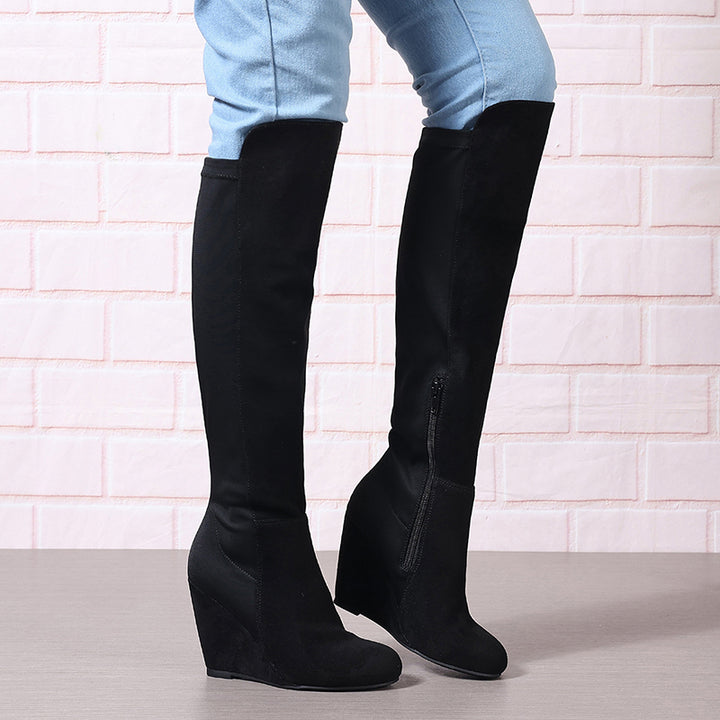 black Over the knee wedge heels boots