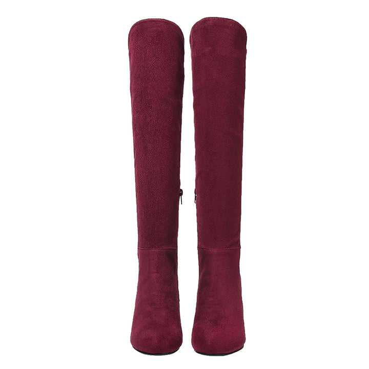 burgundy Over the knee wedge heels boots