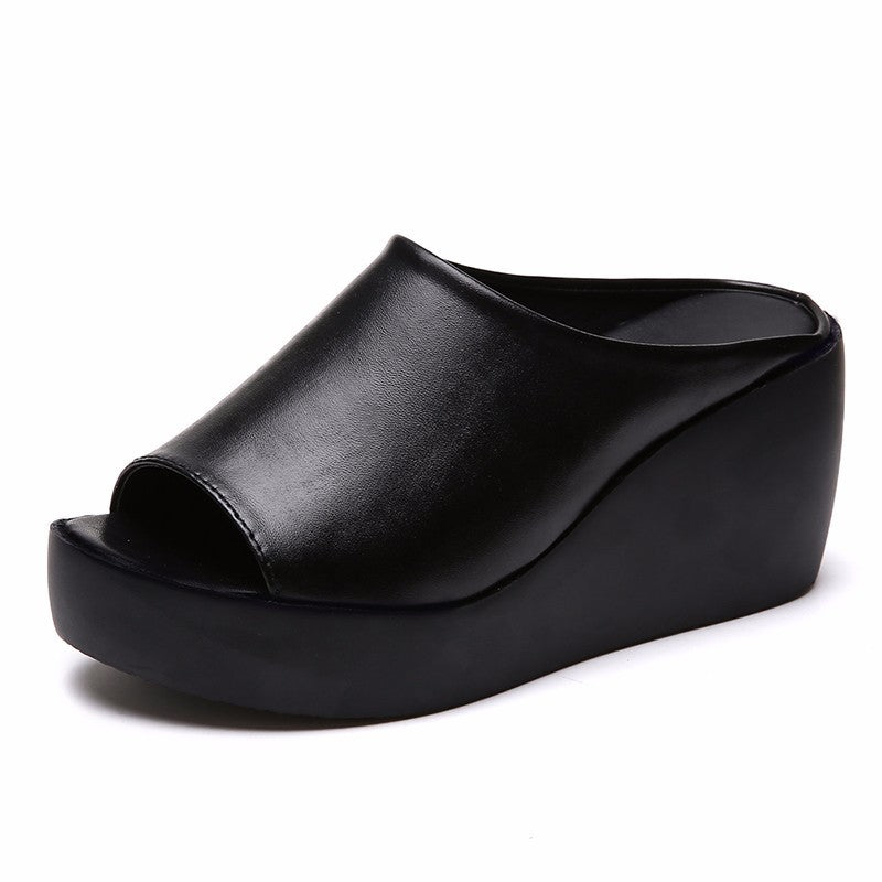 Peep toe platform wedge slide sandals