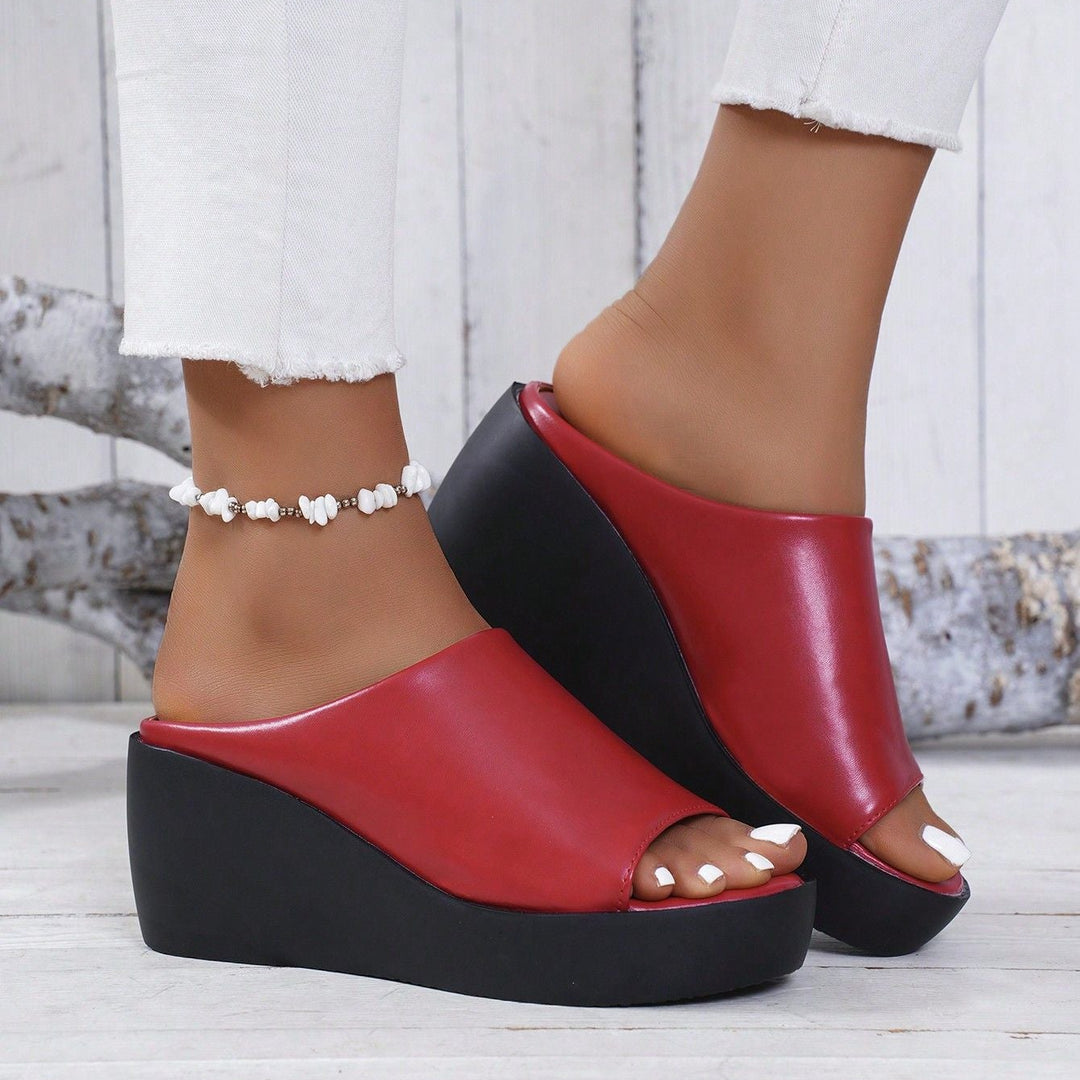 Peep toe platform wedge slide sandals