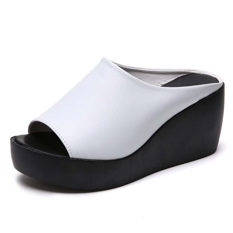 Peep toe platform wedge slide sandals