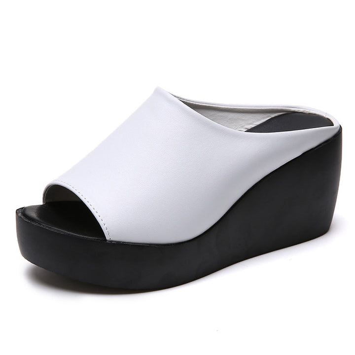 Peep toe platform wedge slide sandals