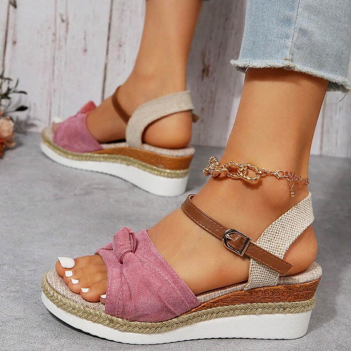 Peep toe bow twisted espadrille wedge sandals for vacation